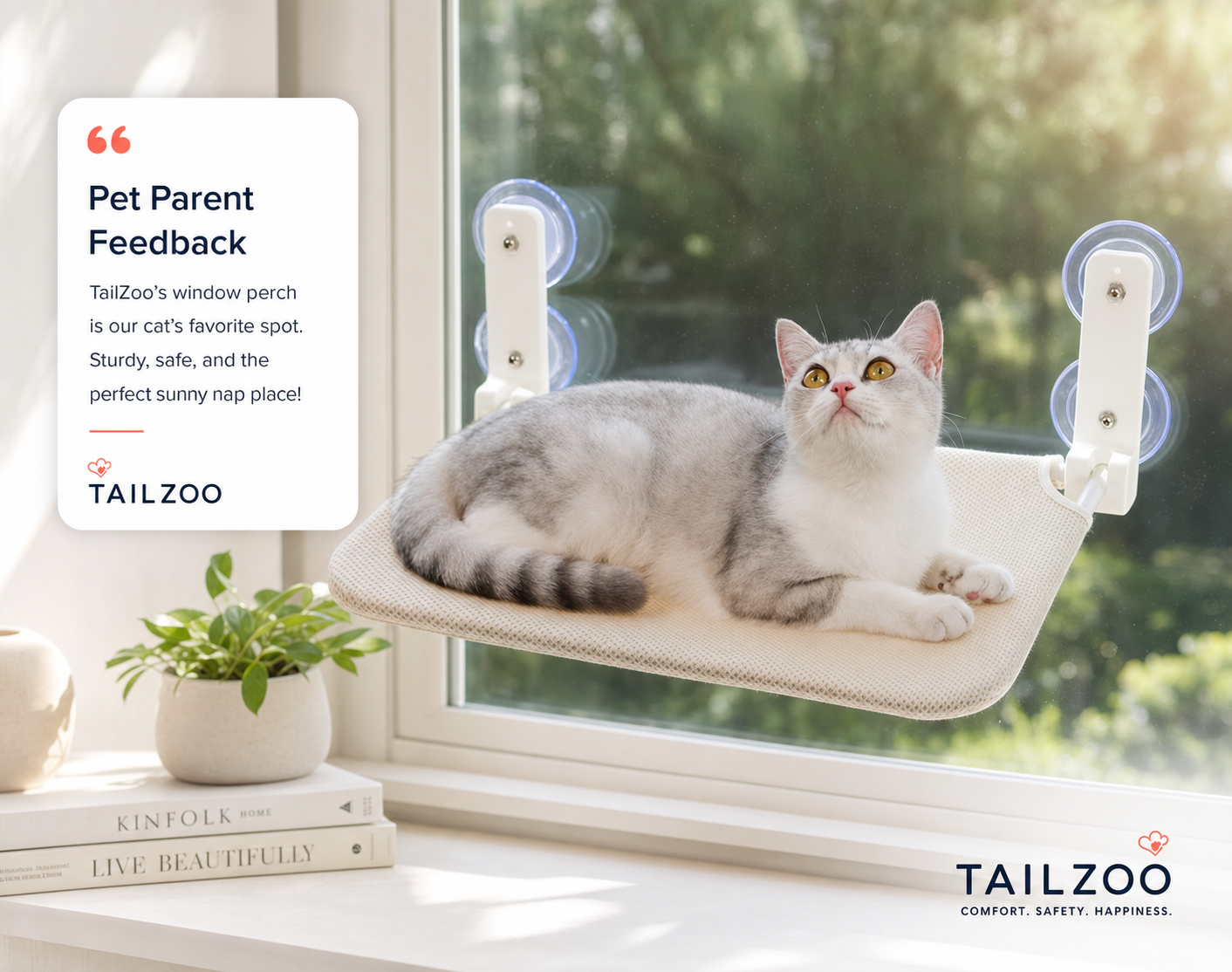 Cozy Window Cat Hammock with Strong Suction Cups